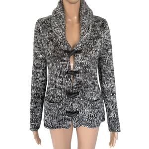 VTG Moda International Preppy Shawl Neck Toggle Wool Blend Black and White XS